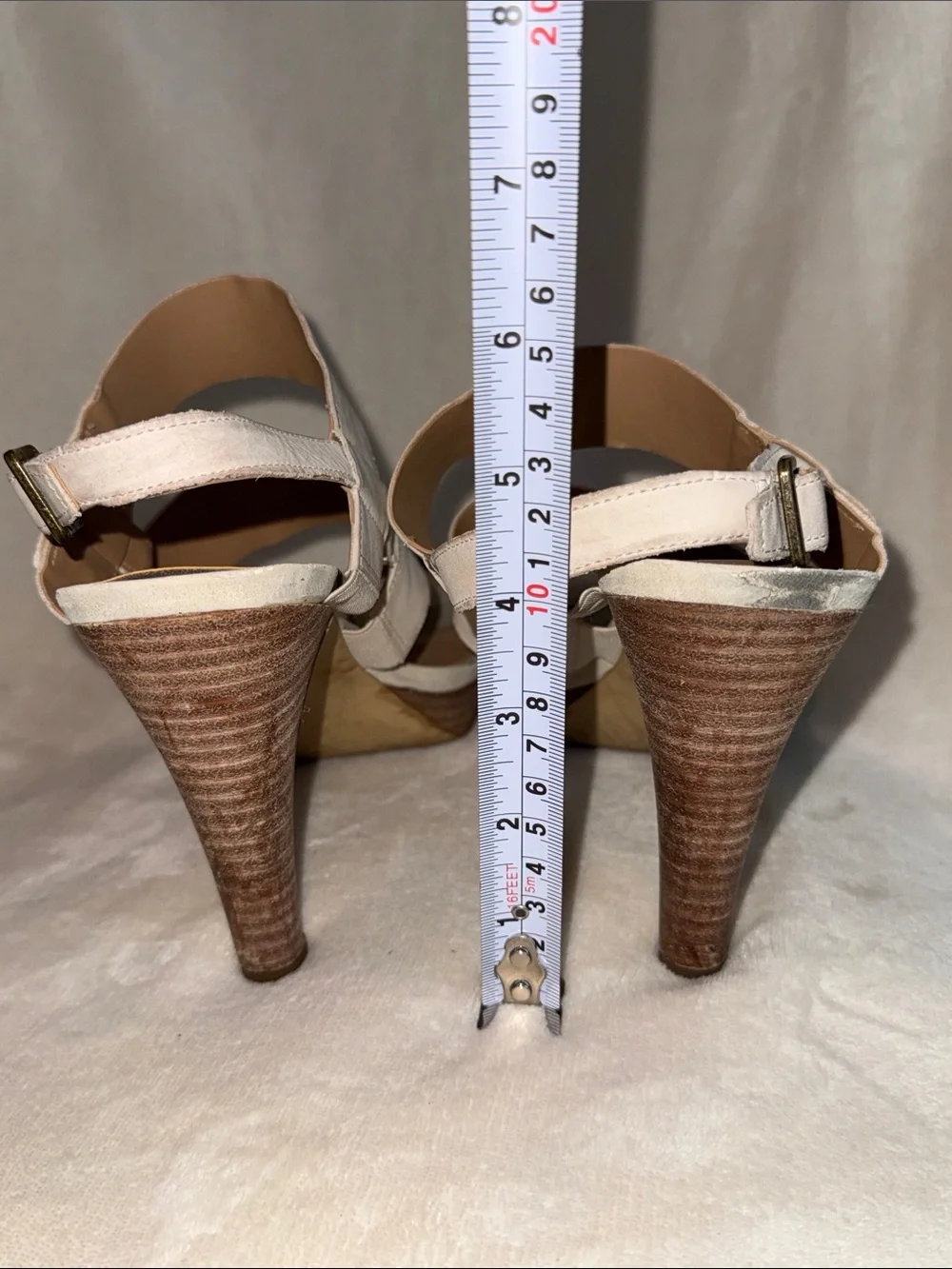 Franco Sarto White Natural Leather Strappy High-Heel Sandals, Size 9